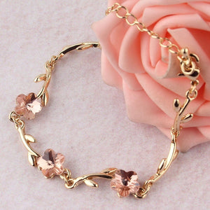 Kristallblumen Armband Gelbgold