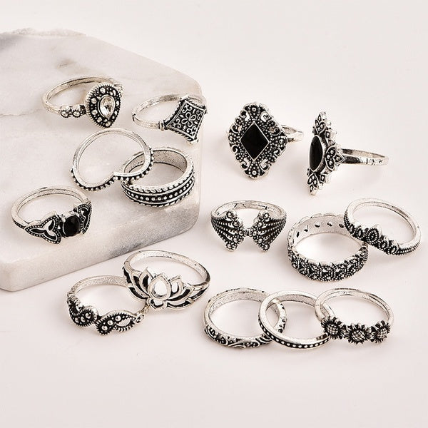 Blumen Kristall Krone Fingerring Set (15 Stück)