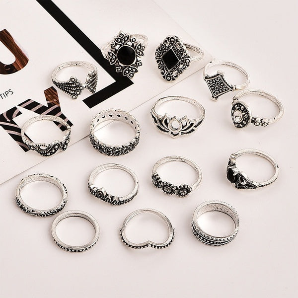 Blumen Kristall Krone Fingerring Set (15 Stück)