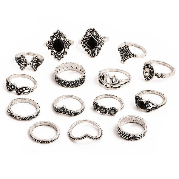 Blumen Kristall Krone Fingerring Set (15 Stück)