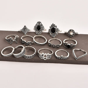 Blumen Kristall Krone Fingerring Set (15 Stück)