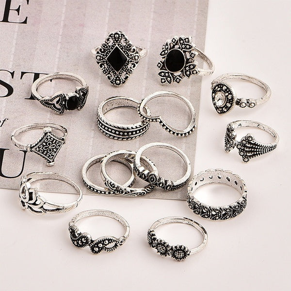 Blumen Kristall Krone Fingerring Set (15 Stück)